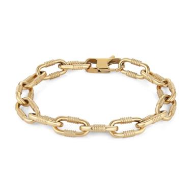 Imagem de HZMAN Pulseiras masculinas de corrente de elos de 21 cm com corte de diamante, clipe de papel, pulseira de corrente sólida, joias grossas de aço inoxidável, presentes modernos, 8.5In, Sem Pedra