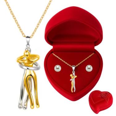 Imagem de Colar Pingente Abraço Banhado Ouro 18k Caixa Presente Veludo(Dourado)