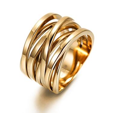 Imagem de CIUNOFOR Anel cruzado de 13,7 mm para mulheres, anel de noivado para homens e adultos unissex banhado a ouro rosa prata anel personalizado personalizado, Metal, Sem pedra preciosa