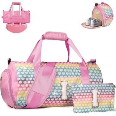 Imagem de Vogewood Presente para meninas de 3, 4, 5, 6, 7, 8, 9, 10, 11 e 12 anos, bolsa de viagem para meninas, bolsa infantil com compartimento para sapatos, bolsa de dança de balé de ginástica personalizada