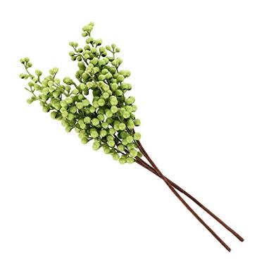 Imagem de Flor artificial 5 cabeças ramo de feijão vermelho baga decoração de casa festa árvore festiva decoração de Natal (verde)