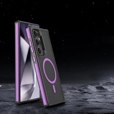 Imagem de HJZSZX Capa magnética para celular S23, capa fosca, translúcida e à prova de choque com carregamento sem fio (para S23/roxa)