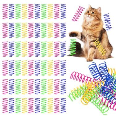 Imagem de IANFAN Pacote com 300 brinquedos de mola para gatos, molas interativas para gatos em ambientes internos, molas de plástico coloridas, bobina, brinquedos espirais para gatos, caça e mordida