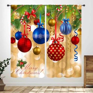 Imagem de Cortinas de Natal para sala de estar, inverno, Natal, abeto, bolas coloridas, feliz ano novo, tratamentos de janela para quarto, sala de estar, cozinha, banheiro, 2 painéis, 106 x 137 cm