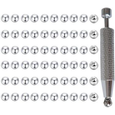 Imagem de TKWXE Bolas de Piercing de Substituição 14G 5 mm e Piercing Ball Grabber Tool Septo, Tragus, Cartilagem, Hélice, Medusa, Sobrancelha Rosqueada Externamente Pequena Bola, Prata, 60 Peças