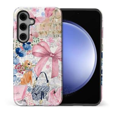 Imagem de Capa compatível com Samsung Galaxy S24, capa rígida híbrida de policarbonato de 2 camadas + capa protetora de silicone, capa moderna e resistente a arranhões e colagem de borboletas à prova de choque