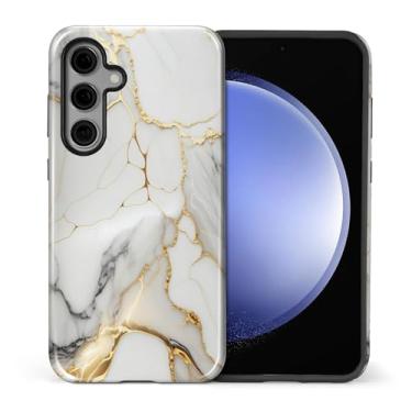 Imagem de Capa compatível com Samsung Galaxy S24, capa rígida híbrida de policarbonato de 2 camadas + capa protetora de silicone, capa protetora de mármore em ouro branco resistente a arranhões à prova de