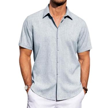 Imagem de Camisa masculina J.VER de linho, manga curta, azul claro, algodão 3GG