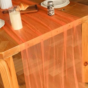 Imagem de Psasrm Conjunto de 6 toalhas de mesa de pérolas, 3 m, 73 x 300 cm, toalha de mesa de tule transparente e pérola, caminho de mesa para festa de casamento, chá de bebê, aniversário, decoração de casa