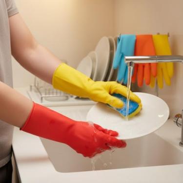 Imagem de Material de limpeza de cozinha, impermeável e multifuncional para uso doméstico, adequado para limpeza de panelas e utensílios de cozinha, rosa + amarelo + vermelho + laranja