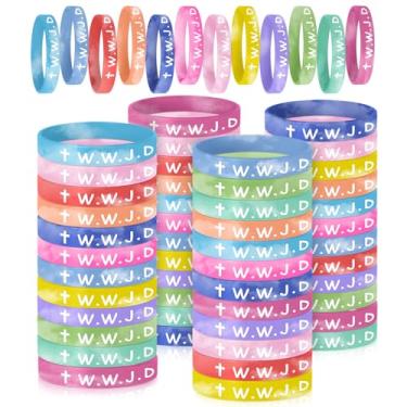 Imagem de MATEPLUS What Would Jesus Do Pulseiras de Silicone, Pulseiras de Borracha Coloridas, Pulseiras Inspiradoras de Natal WWJD (60)