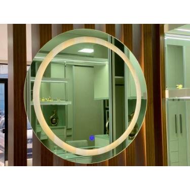 Imagem de Espelho redondo com led jateado 80x80 lapidado - cebrace, LED BRANCO Q