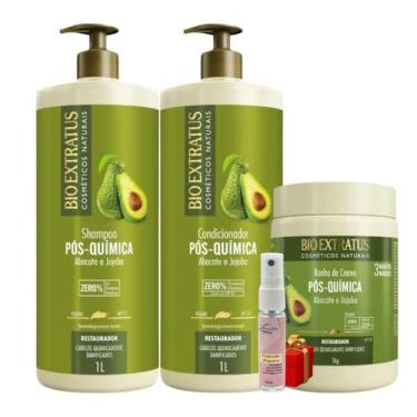 Imagem de Kit 1 Shampoo 1 Condicionador 1 Banho de Creme Pós Quimica 1 L + Prese