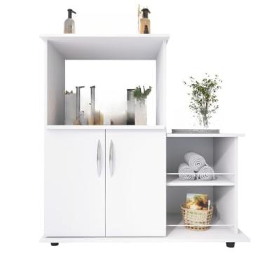 Imagem de Balcão Multiuso com Suporte para Forno ou Micro-ondas 2 Portas Organizador Compacto em MDP(BRANCO)