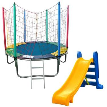 Imagem de Kit Brinquedos Playground Cama Elástica Pequena Pula Pula Trampolim 1,