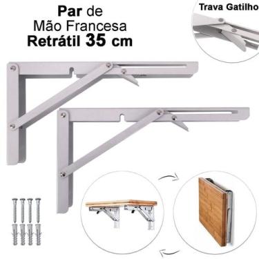 Imagem de Kit 2 Suportes Mão Francesa Cantoneira Dobrável Retrátil Reforçada Pra