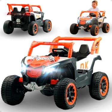 Imagem de Carro Elétrico Infantil Off Road Laranja 12V 7AH com Controle Remoto, Rodas Grandes e Faróis de LED