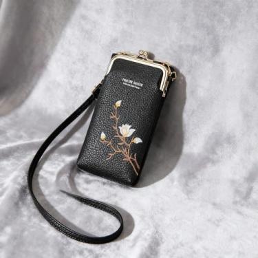 Imagem de Bolsa de telefone feminina, bolsa transversal pequena com organizador de carteira e alça ajustável para itens essenciais diários, Preto