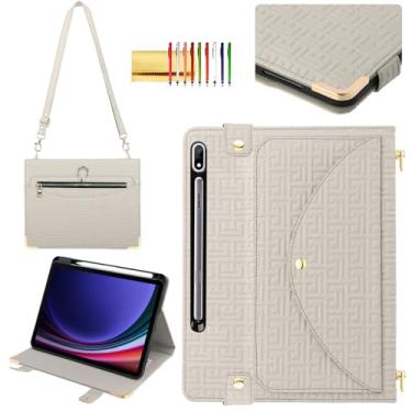 Imagem de Capa de mão para Samsung Galaxy Tab S8+/S7+/S7 FE [suporte de caneta embutido], suporte fólio de couro PU texturizado padrão exclusivo Techcircle [4 compartimentos para cartão + 2 bolsos] Capa