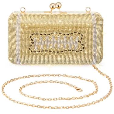 Imagem de Dansydaisy Bolsa de noite com strass brilhante para presente para amantes de esportes, bolsa feminina de luxo com glitter para casamentos formais, Dourado, Futebol