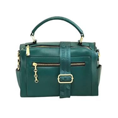 Imagem de bolsa baú média com alça de mão em couro pu (Verde, Médio)