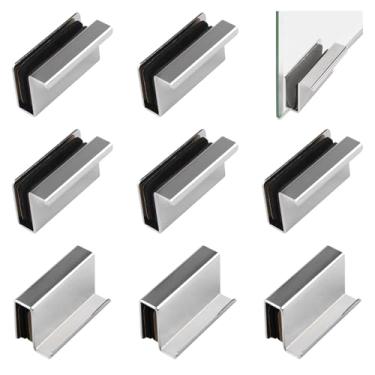 Imagem de UFURMATE 8 peças de vidro com borda de dedo puxador para armário puxador de dedo clipes de porta de vidro braçadeira de trava de armário alça oculta para porta de vidro de exibição (prata)