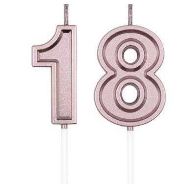 Imagem de UVATAHONA Velas de aniversário de 18 e 81 anos, vela de ouro rosa número 18 81 para decoração de bolo em festa de aniversário ou comemoração de aniversário