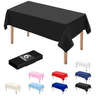 Imagem de DaiUni 6 peças de toalhas de mesa descartáveis de plástico preto para festas 137 x 274 cm, toalhas de mesa retangulares de plástico para festas