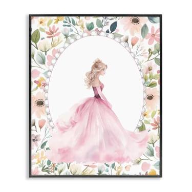 Imagem de Stupell Industries Princesa rosa com borda de pérola arte giclée emoldurada branca, design por Christine Simpson Art, 14 x 11
