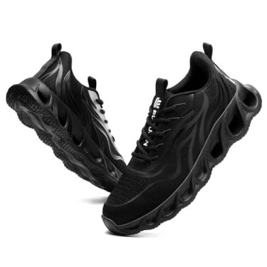 Imagem de Furuian Tênis de bico de aço para homens e mulheres, leve, indestrutível, de segurança, tênis de trabalho confortáveis com bico de aço à prova de perfurações, Preto, 6 Women/4.5 Men