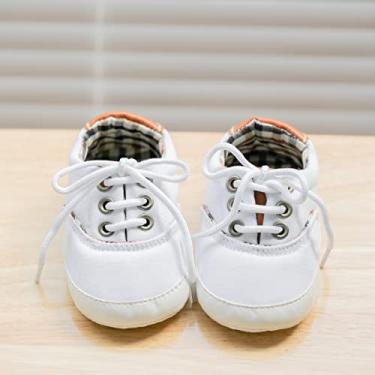 Imagem de Sapatos para bebês meninos e meninas, sapatos de berço para primeira caminhada, sola de borracha antiderrapante, mocassins para recém-nascidos, Branco, 12-18 Months Toddler