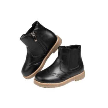 Imagem de Botas infantis para meninos e meninas pequenas Chelsea botas de outono inverno ao ar livre sapatos de tornozelo (bebê/criança pequena), A5/Preto, 19