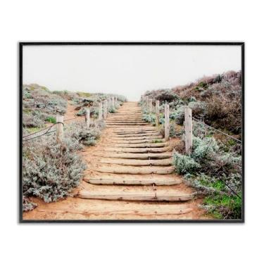 Imagem de Stupell Industries Escada de madeira para o céu arte giclée emoldurada preta, design por Leah Noel Art, 61 x 76 cm