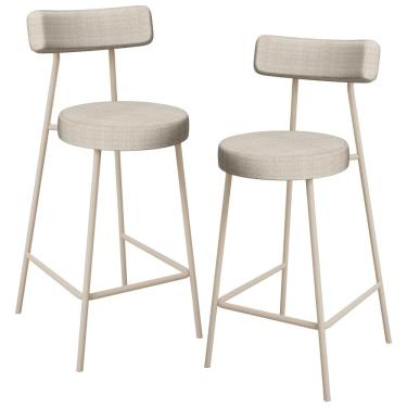 Imagem de Kit 02 Banquetas Baixa Cozinha Sala Jantar Bancada Milão Arena L02 Linho Palha - Lyam Decor