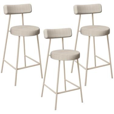 Imagem de Kit 03 Banquetas Baixa Cozinha Sala Jantar Bancada Milão Arena L02 Linho Palha - Lyam Decor