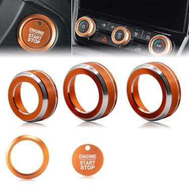 Imagem de Puxador de ar condicionado de alumínio Ford Ranger 2024 2025, anel de botão Start/Stop, conjunto de 5 peças (laranja)