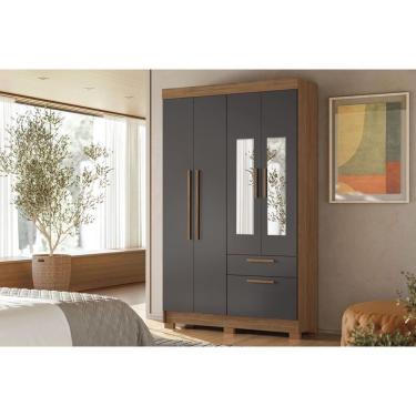 Imagem de Guarda Roupa Solteiro 4 Portas (2 C/ Espelho) E 2 Gavetas C/ Pés Londrina 4.2 Jatobá/grafite - Santos Andirá