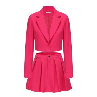 Imagem de Conjunto de roupas: blazer feminino EXLURA com minissaia plissada rosa