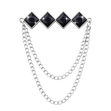 Imagem de Broche de pedra preciosa corrente pendurada broche de lapela para homens ternos de metal borla corrente colarinho alfinetes terno broche vintage cristal strass broches para homens casamento negócios