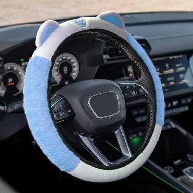 Imagem de HQRNYP Capa de volante de carro, protetor de volante, 38 cm, macio e macio, protetor automotivo antiderrapante elástico adorável com orelhas de gatinho adequado para a maioria dos veículos (branco +
