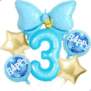 Imagem de Balões de princesa azul para decoração de festa de aniversário da Cinderela, balão de coroa de ouro azul 101,6 cm Gaint 3º balão para decoração de aniversário de princesa Cinderela suprimentos