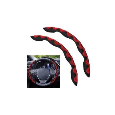 Imagem de Sandfren Capa de volante de carro, 2 peças, antiderrapante, segmentada, protetor de volante de veículo, acessórios de decoração de interiores automotivos, universais para caminhão sedan, SUV (vermelho