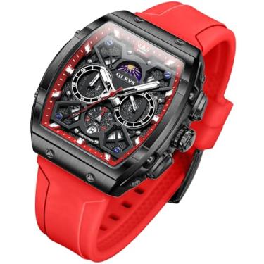 Imagem de OLEVS Relógios masculinos luxuosos, vestidos de rosto grande, pulseira de silicone, à prova d'água, cronógrafo, analógico, quartzo, casual, relógio de pulso masculino (pulseira preta/vermelha/branca