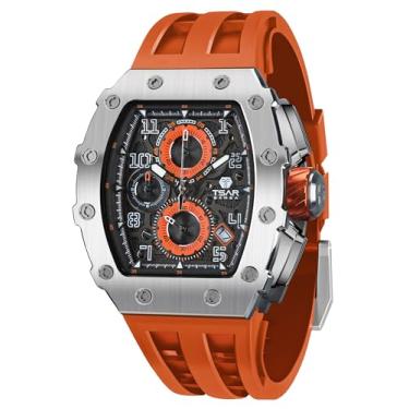 Imagem de Relógios TSAR BOMBA para Homens - Relógio Quadrado de Luxo Tonneau - Vidro de Safira de Quartzo Japão - Cronógrafo - Impermeável 50M - Calendário Luminoso