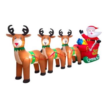 Imagem de UGPLM Enfeite inflável de Natal com Papai Noel em trenó e luzes, ideal para festas e decoração natalina em jardins áreas internas.