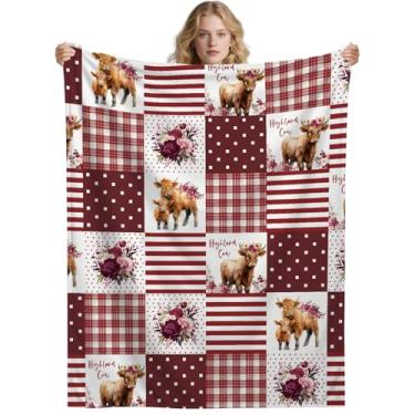 Imagem de Cobertor de vaca Highland - ultramacio, aconchegante, confortável, quente - colcha de flanela de gado fofo - decoração de casa de fazenda de animais de fazenda, 101,6 cm x 127 cm - tamanho infantil