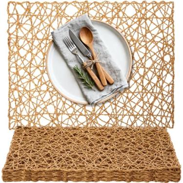 Imagem de LemonRoad Jogo americano retangular de papel 12 peças de jogo americano trançado de 40,6 x 30,5 cm para pratos de jantar de Natal, padrão trançado, tapetes de mesa decorativos retangulares para