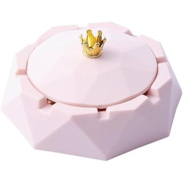 Imagem de Cinzeiro rosa para maconha, cinzeiro de aço inoxidável com coroa rosa com tampas, cinzeiro de cigarros, à prova de vento, suporte de cinzas para fumantes, bandeja de cinzeiro para fumar para casa,