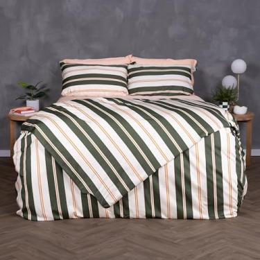 Imagem de The Lad Collective Capa de edredom – capa de edredom magnética completa com 2 fronhas e 2 fronhas padrão – algodão bambu – coleção Lake Tahoe [branco, verde, dourado]