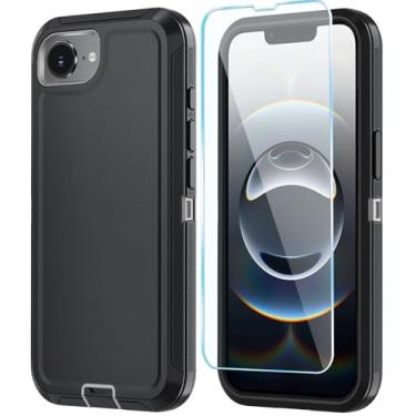 Imagem de ONOLA Capa compatível com iPhone 16e com protetor de tela HD, [2 em 1] Capa de telefone de proteção resistente para iPhone 16e 6,1 polegadas (preto cinza)